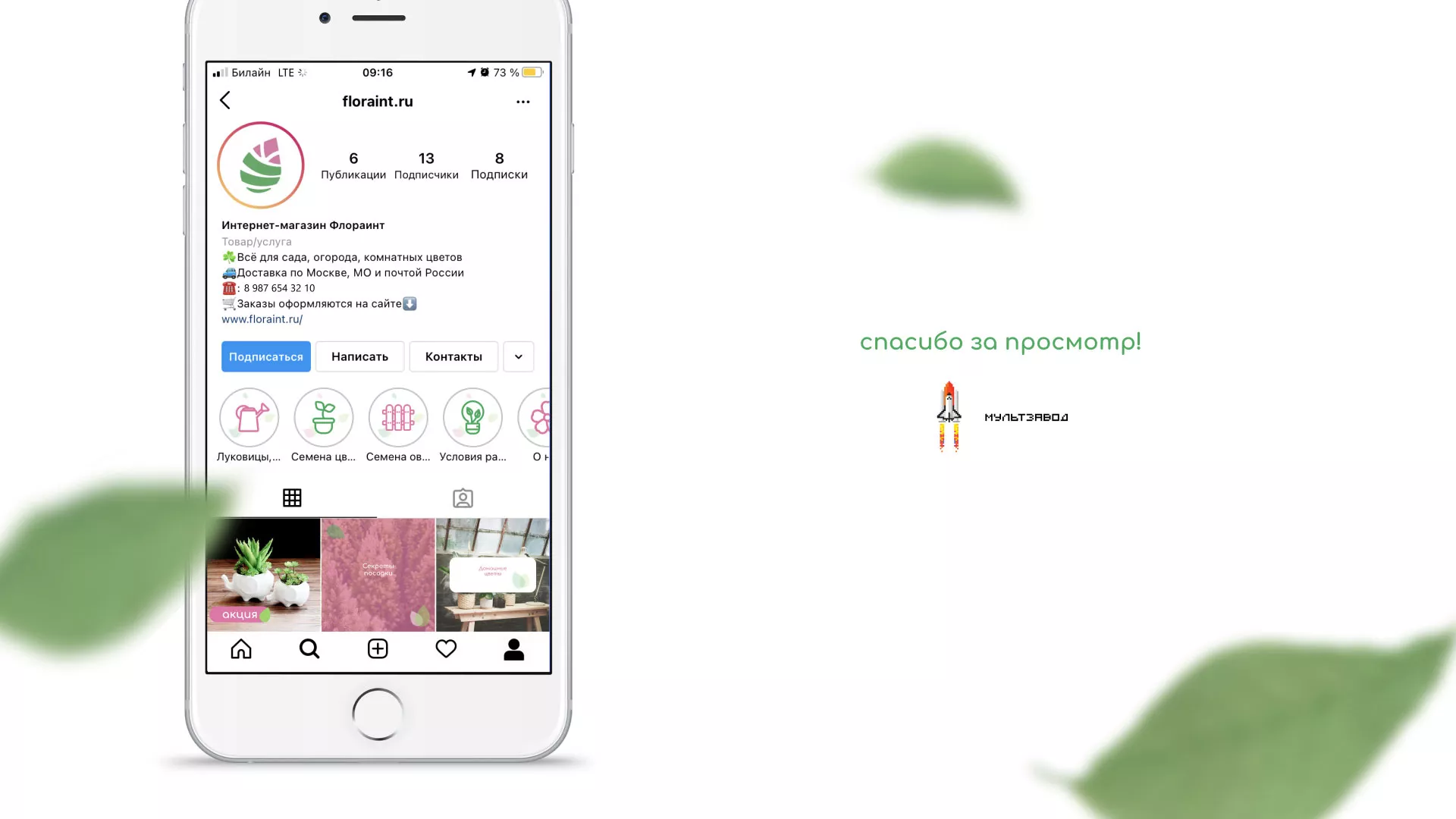 Разработка оформления профиля Instagram для магазина «Floraint» в Устюжне