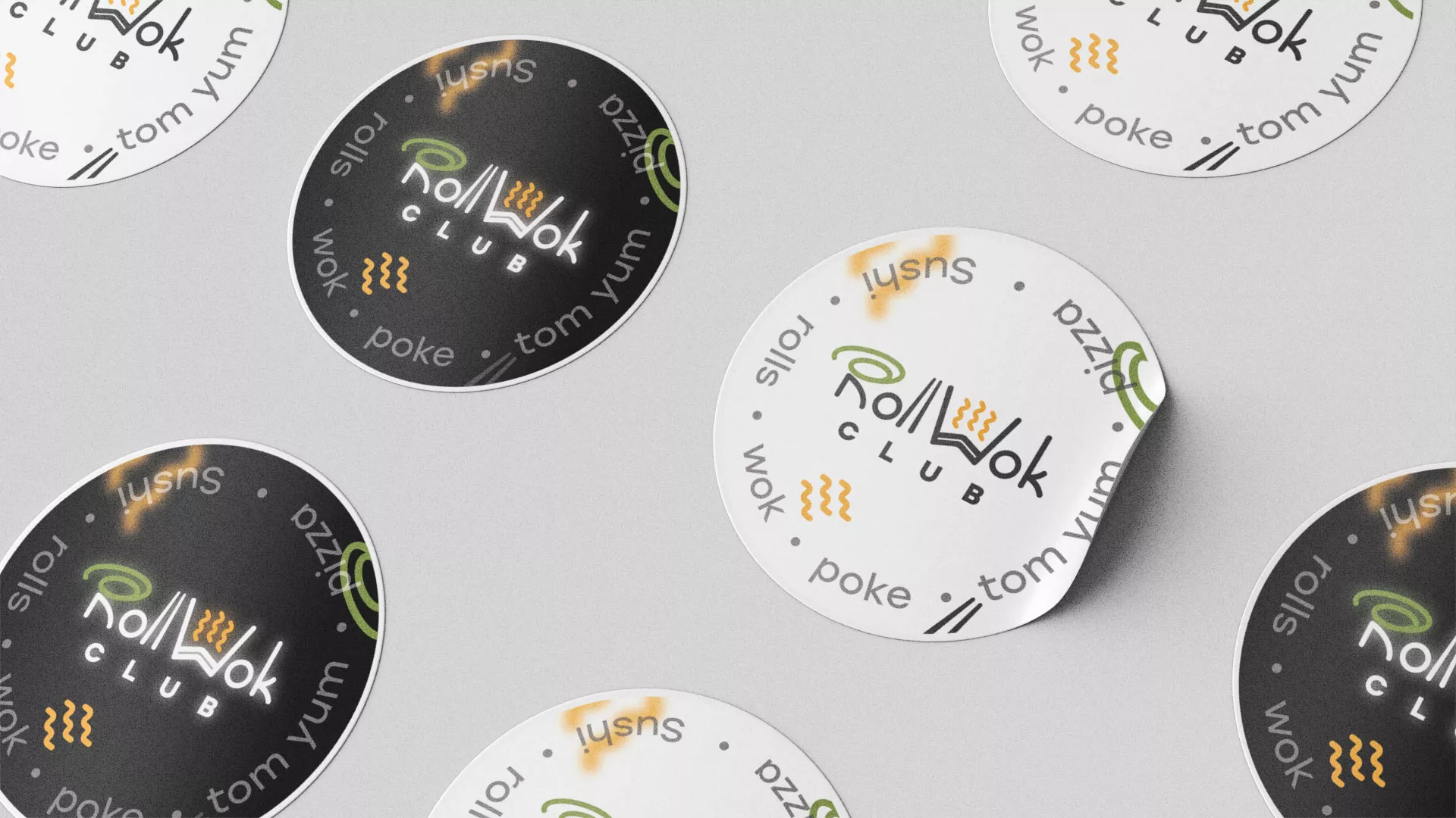Разработка наклеек для суши-бара «Roll Wok Club» в Устюжне